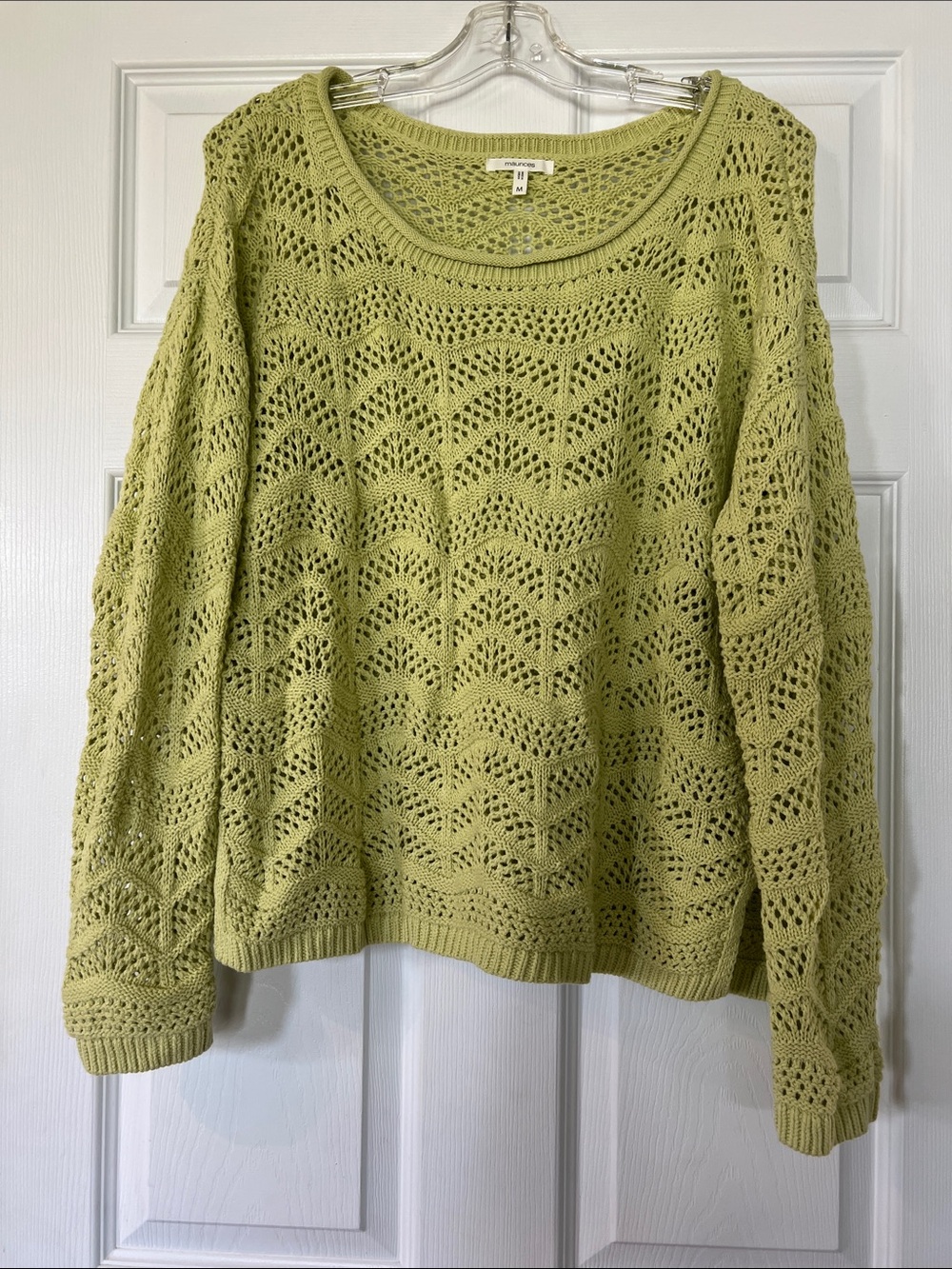 Maurices Light Green Open-Knit Scoop Neck Sweater